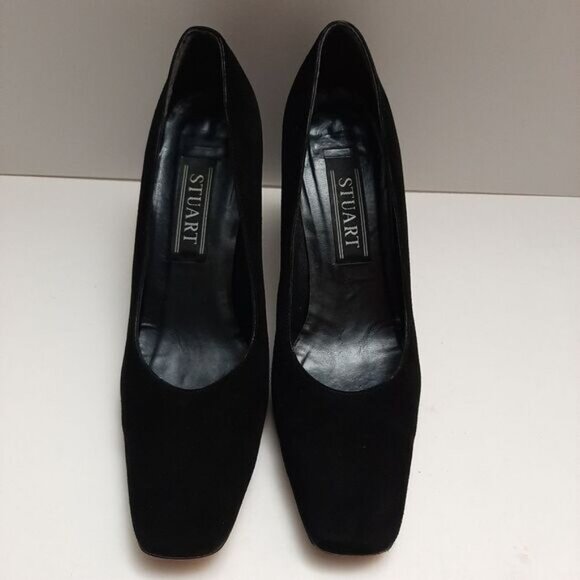 STUART WEITZMAN Mirrored Heels Retro Suede Genuine Leather Pumps Black Sz 7.5 AA - Picture 5 of 16